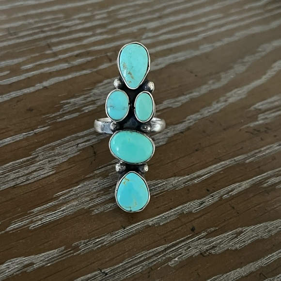 Navajo Turquoise Vintage Cluster Ring - Picture 2 of 12